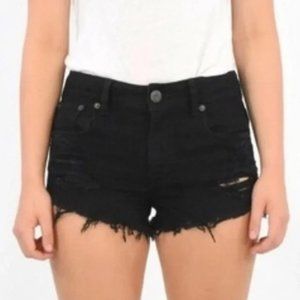 American Eagle Hi-Rise Stretch Festival Black Distressed Shorts